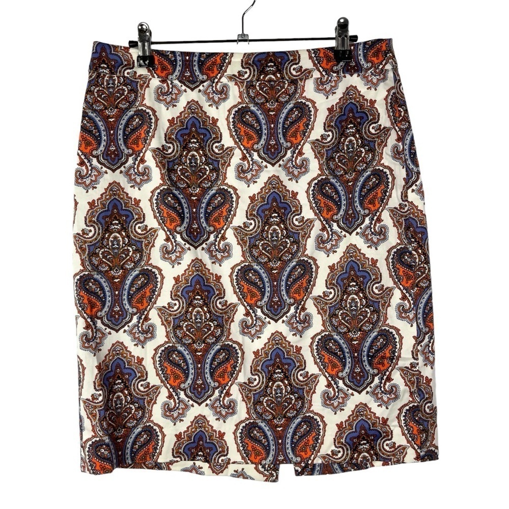 J. Crew Blue & Orange Paisley Printed Perfect Pencil Skirt 6